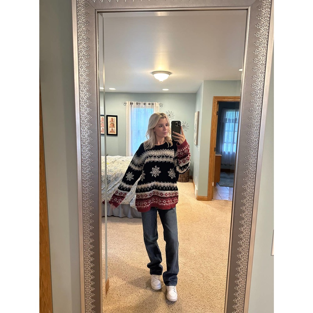 Vintage Red, White, and Blue Striped Snowflake Grandpa Sweater